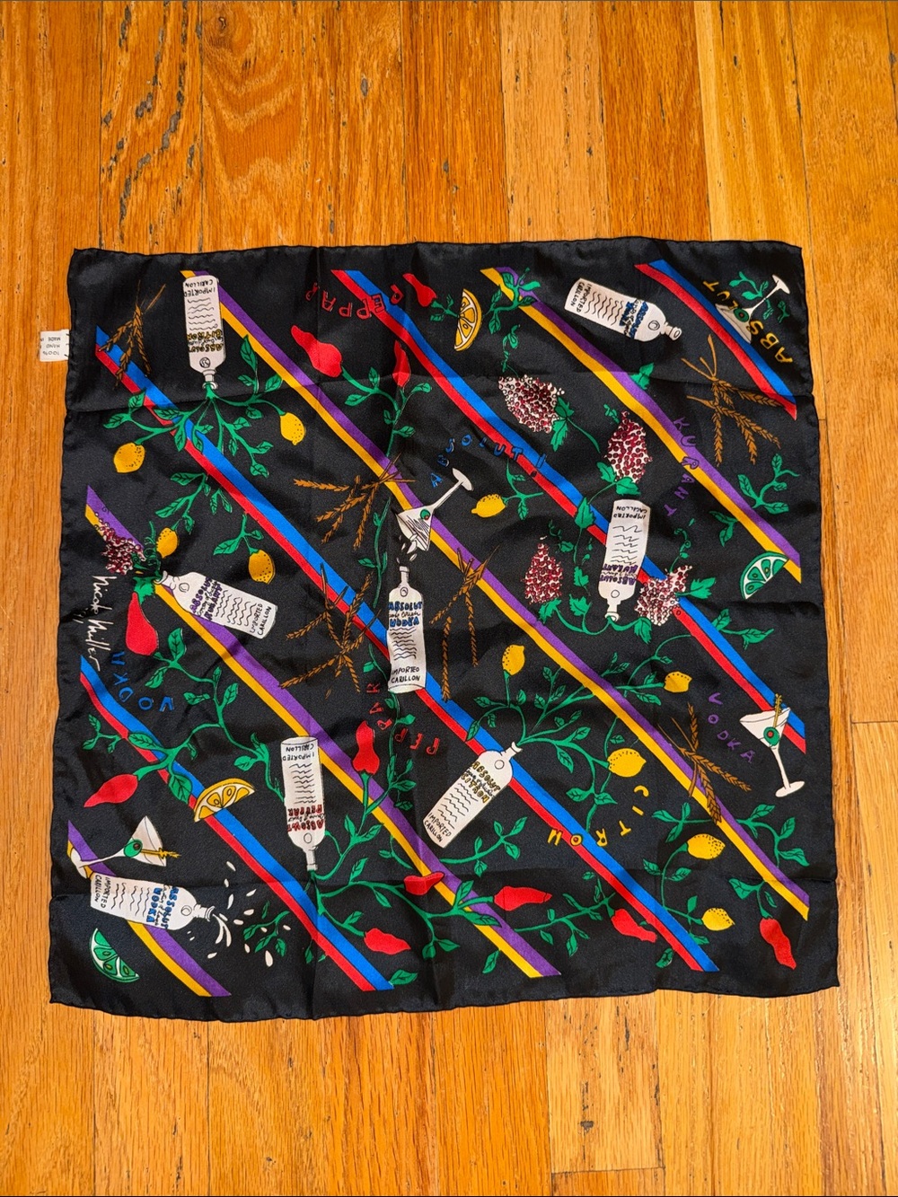 Nicole Miller Cocktail Print Silk Square Scarf